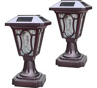 Lampione Solare per Esterni H: 10,2 "(25 cm) Lampada a LED in Alluminio pressofuso, Luce Solare a Colonna con Base per Montaggio su molo, Luce Solare a Colonna in Finitura Bronzo con Vetro