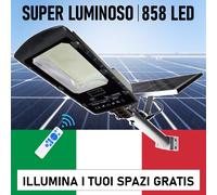 Lampione Stradale 858 Led 1000W con Pannello Solare Faro Super Luminoso Faretto+