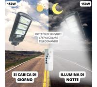 LAMPIONE STRADALE FARO A LED 150W CON PANNELLO SOLARE TELECOMANDO