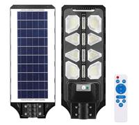 BAKAJI Lampione Stradale Led Esterno 120W Crepuscolare con Pannello Solare Luce Bianco 8000K Ultra-Luminoso Dimmerabile 1200LM Faro Faretto da Parete con Sensore Movimento PIR Telecomando Timer IP65