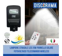 LAMPIONE STRADALE LED 20W PANNELLO SOLARE FOTOVOLTAICO TELECOMANDO WIRELESS