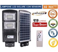 LAMPIONE STRADALE LED 60W CON PANNELLO SOLARE FOTOVOLTAICO SENSORE DI MOVIMENTO