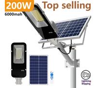 Lampione stradale solare esterno potente da 200 W 6000 mAh Lampione stradale automatico impermeabile dal tramonto all'alba per garage giardino