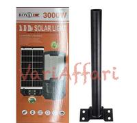 LAMPIONE STRADALE SOLARE FARO LED 3000W TELECOMANDO IMPERMEABILE STAFFA INCLUSA
