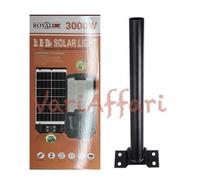LAMPIONE STRADALE SOLARE FARO LED 3000W TELECOMANDO IMPERMEABILE STAFFA INCLUSA