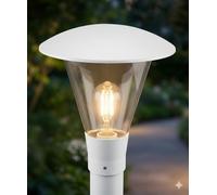 Lampione Testa Palo Ø 60mm Made in Italy, Attacco E27 IP65, Anti-Corrosione Ideale per Zone di Mare, Lanterna da Giardino in Policarbonato, Bianco/Trasparente (Lampadina Esclusa)