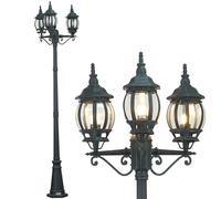 BAKAJI Lampione Vittoriano Classico da Giardino in Alluminio Lampada Lanterna Colore Grigio Finitura Anticata Verde Bronzo IP44 E27 (3 Luci 200 cm)