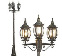 BAKAJI Lampione Vittoriano Classico da Giardino in Alluminio Lampada Lanterna Colore Grigio Finitura Anticata Color Ottone IP44 E27 (3 Luci 200 cm)