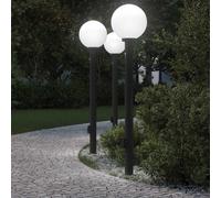 Lampioni a paletto con sensore e presa 3 pz 120 cm neri IP44