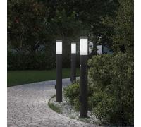 Lampioni a paletto con sensore e presa 3 pz 80 cm Acciaio Inox IP44