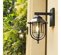 Lampioni da esterno for esterni neri di sicurezza for esterni Lanterna esterna resistente alle intemperie Lampada da parete for portico da giardino IP55 nominale 60W E27 Applique da parete vintage ( C