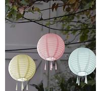 Lampioni solari per esterni, resistenti alle intemperie, 3 pezzi, lanterna a LED solare, impermeabile, in nylon, 30 cm, per esterni, giardino, cortile, decorazione per feste di Halloween (colorata)