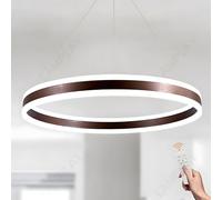 LAMPLAY Lampada A Sospensione Moderna A LED Rotonda, 1 Lampadario Ad Anello Marrone, Dimmerabile Con Telecomando 3000K-6000K Lampada Da Soffitto, Altezza Regolabile, Soggiorno Camera Da Letto(Ø80cm)