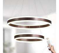 LAMPLAY Lampada A Sospensione Moderna A LED Rotonda, 2 Lampadario Ad Anello Marrone, Dimmerabile Con Telecomando 3000K-6000K Lampada Da Soffitto, Altezza Regolabile, Camera Da Letto(Ø40+60cm)
