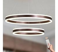 LAMPLAY Lampada A Sospensione Moderna A LED Rotonda, 2 Lampadario Ad Anello Marrone, Dimmerabile Con Telecomando 3000K-6000K Lampada Da Soffitto, Altezza Regolabile, Camera Da Letto(Ø60+80cm)
