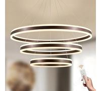 LAMPLAY Lampada A Sospensione Moderna A LED Rotonda, 3 Lampadario Ad Anello Marrone, Dimmerabile Con Telecomando 3000K-6000K Lampada Da Soffitto, Altezza Regolabile, Camera Da Letto(Ø40+60+80cm)