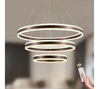 LAMPLAY Lampada A Sospensione Moderna A LED Rotonda, 3 Lampadario Ad Anello Marrone, Dimmerabile Con Telecomando 3000K-6000K Lampada Da Soffitto, Altezza Regolabile, Camera Da Letto(Ø20+40+60cm)