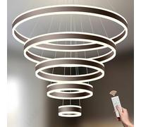 LAMPLAY Lampada A Sospensione Moderna A LED Rotonda, 5 Lampadario Ad Anello Marrone, Dimmerabile Con Telecomando 3000K-6000K Lampada Da Soffitto, Altezza Regolabile, Soggiorno(Ø20+40+60+80+100cm)