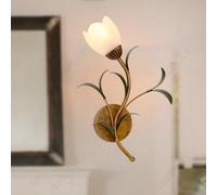 LAMPLAY Lampada Da Parete Retrò, Moderna Lampada Da Terra In Metallo In Stile Country, Braccio Della Lampada Ad Arco Curvo Classico + 1 Paralume A Forma Di Fiore In Vetro Bianco, Soggiorno, Studio