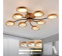 LAMPLAY Lampada Da Soffitto Moderna A LED, Lampadario Ø114cm Dimmerabile Con Telecomando 3000K-6000K, Braccio Nero + 8 Anelli In Legno, Paralume In Metallo, Soggiorno Camera Da Letto Sala Da Pranzo