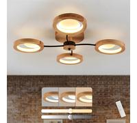 LAMPLAY Lampada Da Soffitto Moderna A LED, Lampadario Ø74cm Dimmerabile Con Telecomando 3000K-6000K, Braccio Nero + 4 Anelli In Legno, Paralume In Metallo, Soggiorno Camera Da Letto Sala Da Pranzo