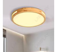 LAMPLAY Lampada Da Soffitto Rotonda In Legno, Ø30cm, Lampada LED A Luce Calda, Legno Naturale Originale 3000K 18W, Design Con Cavità Laterale, Per Camera Da Letto Soggiorno Studio Cameretta Cucina