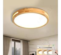 LAMPLAY Lampada Da Soffitto Rotonda In Legno, Ø40cm, Lampada LED Dimmerabile, Legno Naturale Originale, Telecomando, 3000K-6000K 30W, Design A Cavità Laterale, Camera Da Letto Soggiorno Cameretta