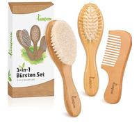 lampox - Spazzola per capelli e pettine per bambini - Spazzola per capelli in legno naturale con setole morbide di capra - Spazzola morbida per neonati - Set per capelli per bambini