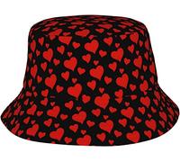 LAMPPE Cappello da pescatore per San Valentino, con cuori rossi, pieghevole, per donne e uomini, nero, #1270, Etichettalia unica