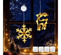 Lamptobe 2PCs Luci Natale Finestra di Neve e Alce - Bianco Caldo Appeso Luci di Natale LED Tenda con Ventosa, Timer Funzione e 2 Modalità per Partito Negozio Finestra Decor