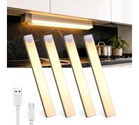 Lamptobe 4 Pezzi Luce Armadio LEDcon Sensore di Movimento,2W USB-C Ricaricabile Magnetica Lampada,21cm Dimmerabile Luce Led Sottopensile per Cucina Scale Soggiorno Bagno,Camere da Letto