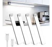 Lamptobe 4 Pezzi Luce Armadio LEDcon Sensore di Movimento,2W USB-C Ricaricabile Magnetica Lampada,6500K 21cm Dimmerabile Luce Led Sottopensile per Cucina Scale Soggiorno Bagno,Camere da Letto