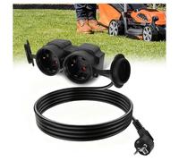 Lamptobe 5M Doppia Spina per Presa 2-Slot Presa Multipla con Cavo Flessibile 2 in 1 Schuko Cavo di Estensione Breve IP44 Grado di Protezione per Interni ed Esterni,16A/250V/4000W