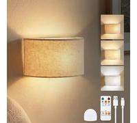 Lamptobe Applique Interna, Luce in Lino con Luce Su e Giù in 3 Colori con Lampadina LED Ricaricabile, Applique Semi-Cilindrica per Camera da Letto per Camera, Corridoio, Soggiorno, Scala (1 Pezzo)