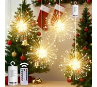 Lamptobe Confezione da 4 luci effetto fuochi d’artificio 200 LED per interni ed esterni a batteria con telecomando, 8 modalità, decorazioni per giardino, feste e matrimoni