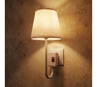 Lamptobe Lampada Notturna da Spina, Lampada Notturna Vintage in Tessuto con Paralume in Lino, Interruttore & Lampadina E27 Sostituibile, 2700K Bianco Caldo 4W per Camera da Letto, Cameretta, Corridoio