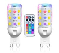 Lamptobe Lampadina LED G9 RGBW, 2W Dimmerabile Lampadine Colorate con Telecomando, 12 Colori RGB + Bianco Caldo 3000K, Lampadina RGB G9 per Decorazioni, Feste, Bar, Confezione da 2