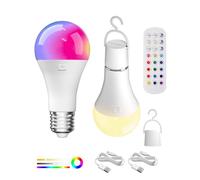 Lamptobe Lampadina Ricaricabile USB con Telecomando, 12 RGB+3 Temperature di Colore, E27 Lampadina Intelligente RGB, Dimmerabile LED a Batteria con Funzione di Timer, Lampadina Colorata, 2 Pezzi