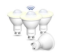 Lamptobe Lampadine con Sensore di Movimento, 5W GU10 Bianco Caldo 3000K Non-Dimmerabile Auto On/Off Lampadina PIR LED Esterno Interno per Garage, Corridoio, Patio(4-Unità)