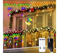 Lamptobe Luce a Rete Natalizia con Stelle Esterna, 4M 196LED 11 Modalità Rete Stella, Impermeabile con Telecomando per Giardino Recinzione Balcone (Bianco Caldo/Multicolore)