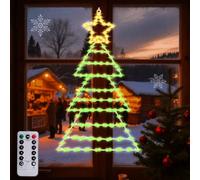 Lamptobe Luci Natale per Finestre 75x43cm, Albero Natalizio con 143 LED, Telecomando 8 Modalità + Timer, IP65 Impermeabile per Interni Esterni, Decorazione per Vetrina/Balcone/Parete, Bianco Caldo