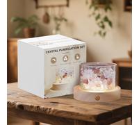 Lamptobe Set Pietre e Cristalli Chakra con Base Legno LED - Pietre Grezza Naturale, Regali Donna per Reiki e Meditazione Guarigione Yoga Riequilibrio Energetico Ufficio