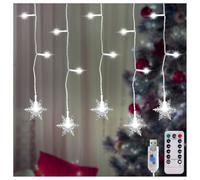 Lamptobe Tenda di Luci per Allestimento Natale, 2M 108 LEDS Fiocco di neve Tenda Luci Natale con telecomando e funzione timer, 8 Modalità di Illuminazione Luci LED Tenda Bianco freddo 6000 K