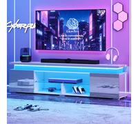 Lamtor Supporto TV per TV da 85 pollici, supporto per TV a LED con presa di corrente, moderno centro di intrattenimento con ripiano in vetro, console multimediale per videogiochi e TV, per soggiorno