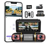 LAMTTO 360° 4 Canali Dash Cam Auto, Schermo da 3,16" 5G WiFi & Controllo APP Dashcam, 1080P*4 Telecamera per Auto con Scheda SD 128G,IR Visione Notturna, 24H Monitor di Parcheggio con Kit di Cablaggio