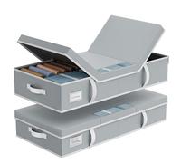 LAMU 2 Pezzi Contenitore Sottoletto, Scatole Portaoggetti Pieghevole Sotto il Letto con Coperchio e Maniglie, Impilabili, Utilizzato per Riporre Vestiti, Trapunte, Coperte, 80x40x15cm, Grigio