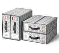 LAMU 4 Pezzi Organizer Lenzuola per Armadio, Scatola Organizer per Biancheria Rigidi Pieghevole con Cerniera per Lenzuola, Copripiumini, Vestiti e Coperte, Contenitori per Armadio Salvaspazio, Grigio