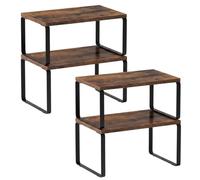 LAMU Set di 4 mensole espandibili da cucina, organizer per armadietti, portaspezie, organizer per armadietti, organizer per armadietti e contenitori, marrone