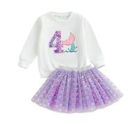 Lamuusaa Vestito da bambina per il primo compleanno, pagliaccetto per 2°, 3°, 4°, 5°, 6° felpa, tutù, sirena, gonne, torta smash, outfit, Viola Quattro, 4-5 anni