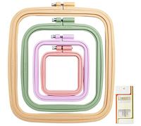 Lamxd - Set di 4 telai da ricamo, rettangolari, quadrati, per punto croce, strumenti da cucito per lavori artistici e artigianali (multicolore), con aghi da ricamo con occhio dorato